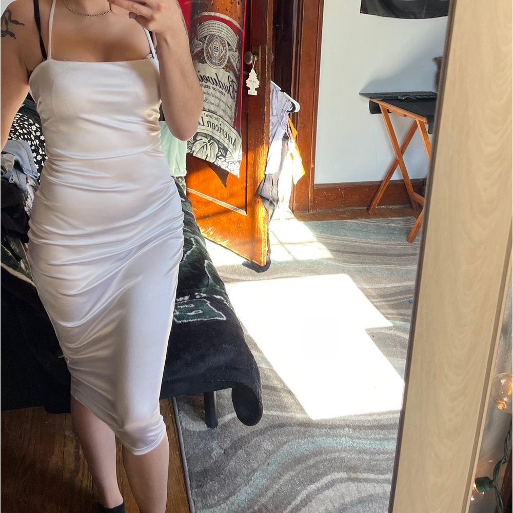 All white lace up dress